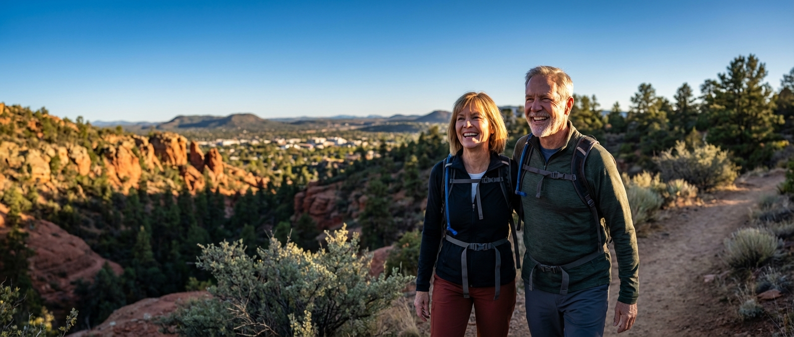 Couple with beautiful dental implants enjoying an active lifestyle in Prescott, Arizona.