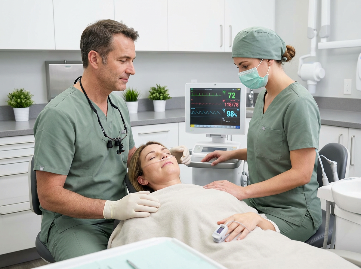 Experienced dentists at Pro Solutions Dental Group carefully monitoring patient safety during sedation dentistry in Prescott, AZ