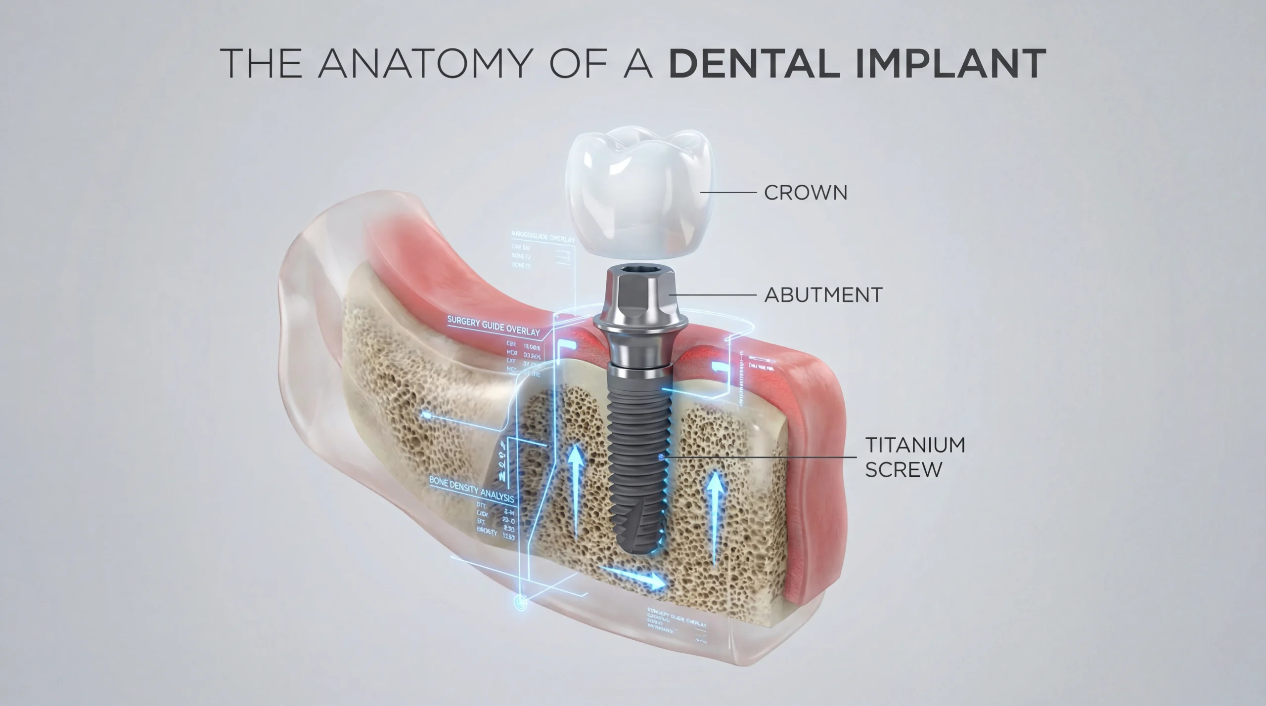 3D imaging of a dental implant showing bone integration in an older adult